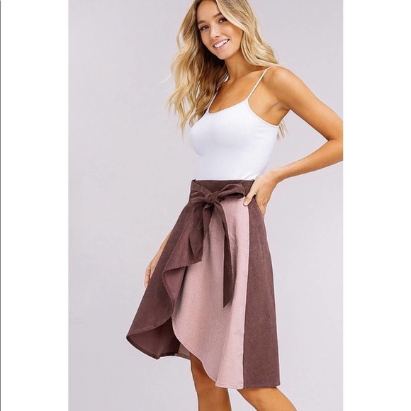 Plum/Blush Corduroy Color Block Wrap Skirt - Picture 4 of 6